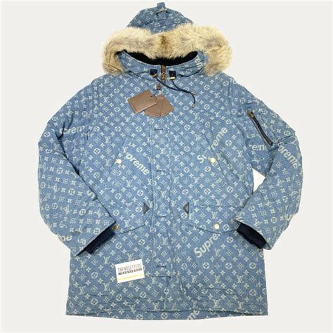 louis vuitton supreme denim parka replica|supreme x louis vuitton diamond.